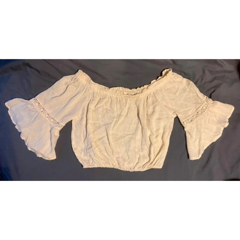 Altar'd State Off Shoulder Cropped Lace Boho Cottagecore Romantic Cream Blouse S